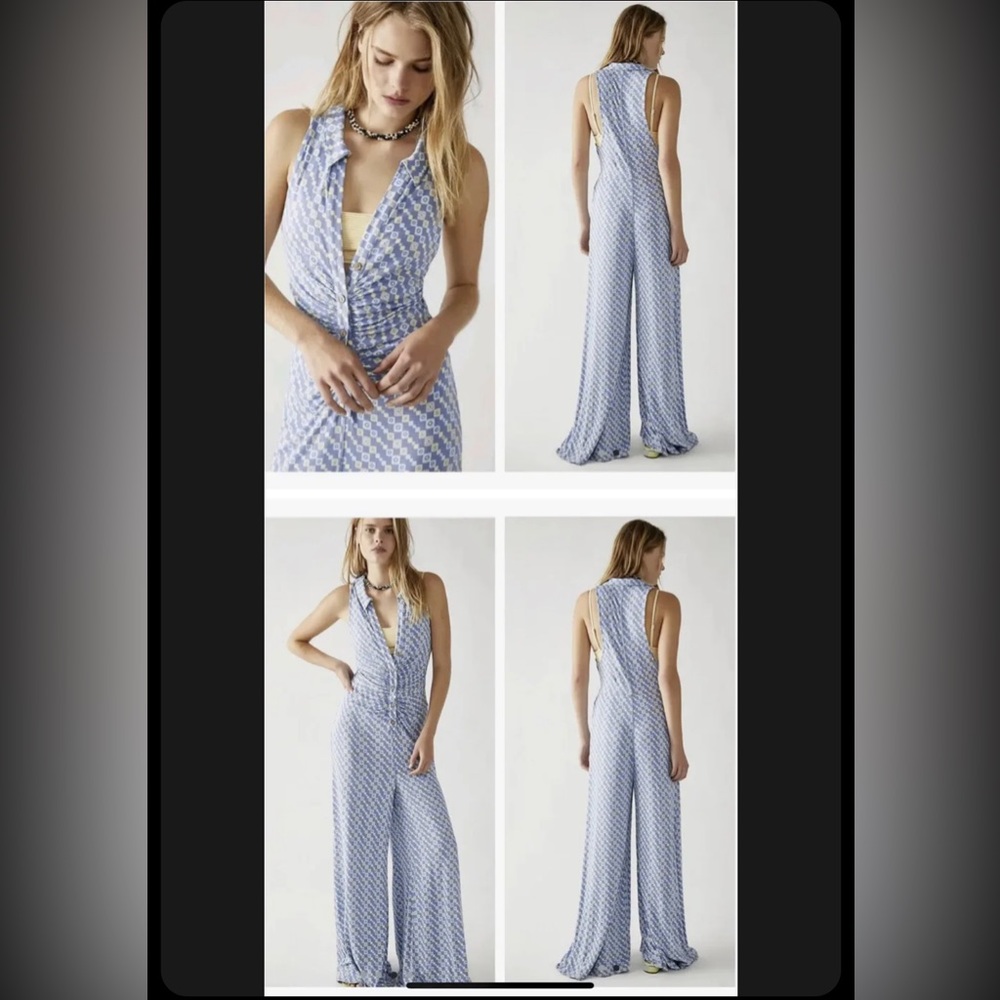 Free People Retro Shayla Halter Jumpsuit Button Front Sleeveless